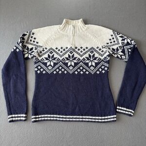 Vuarnet Sweater Womens M Nordic Ski 1/4 Zip Knit Winter Fair Isle Cozy Cottage